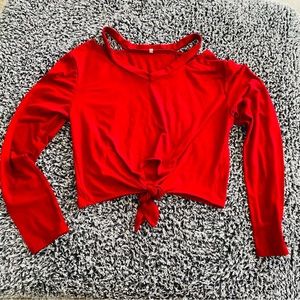 Red long sleeve crop top with knot front